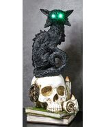 Wicca Black Cat With LED Green Eyes On Skull With Pentagram Spell Books ... - $821.16 MXN