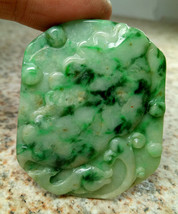 Certified Green Natural Grade A Emerald Jadeite Jade Carved Fish Lotus Pendant - £158.00 GBP