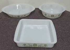 GLASBAKE Green Daisy Days Flower Blossom Design Milk Glass Dishes (Lot o... - $24.69