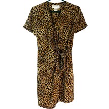 Casual Corners Silk Mini Wrap Dress Womens 6 Cheetah Short Sleeve Lined - £21.33 GBP