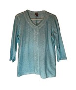 Chico&#39;s Normcore Sparkly Light Blue V-Neck w/Sequin Trim 3/4 Sleeve Tee ... - $14.95