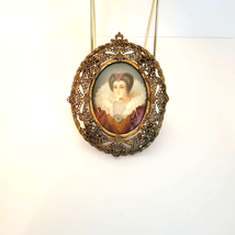 Antique 1920s Hand Painted Filigree Brass Framed Noble Victorian Woman - £310.73 GBP
