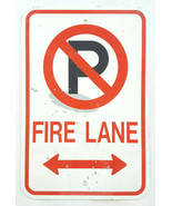 Vintage No Parking Fire Lane Heavy Metal Sign 18&quot; x 12&quot;-White Red-Arrow - $22.99