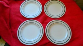 Pyrex Corning Dinner Ware Dual Green Stripe 5&amp;1/2 Inch Plates X 4 Free Usa Ship - £25.58 GBP