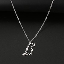 DINOSAUR NECKLACE Gold or Silver Stainless Steel Cute Cartoon Tyrannosau... - $7.95