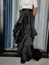 BLACK Layered Party Skirt Women Plus Size A-line Pleated Taffeta Skirt Outfit image 3