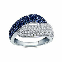 Sterling Silver Womens Round Blue Color Enhanced Diamond Fashion Ring 1 Cttw - £399.57 GBP