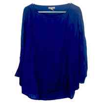 Eileen Fisher Blue Organic Linen Top Boat Neck 3/4 Slit Sleeves Women Size M - £24.32 GBP