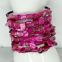 Wide Black and Pink Shell Beaded Wire Cuff Bracelet - £5.53 GBP
