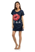 Casual Nights Women&#39;s Oh La Dorm Cap Sleeve Sleep Dress Shirt, Navy, Large - £11.95 GBP