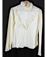 Vintage Blouse Lace High Collar Victorian Old West Pioneer Romantic Cott... - $76.50 CAD