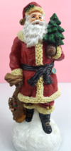 Santa Clause Figurine With Snow, Tree &amp; Bag Of Toys - PolyResin - Hand P... - £12.73 GBP