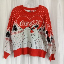 Vintage COCA COLA BEAR Sweater Red White Christmas Ski Bottle Fuzzy Hear... - £55.24 GBP