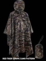 NEW WATERPROOF RED TIGER STRIPE MILITARY RAIN PONCHO WET WEATHER SHELTER... - $25.19