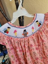 Girl&#39;s Smocked Dress owl honeybee school Ice Cream size 8 pink Smocking Bee - $34.65