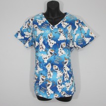 Disney Women&#39;s Scrub Top Frozen Olaf I Give Warm Hugs Melt for You Blue Small - £11.36 GBP