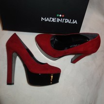 Made in Italia Platform Pumps red Suede &amp; black Patent  Size 39 us 9 new - $120.41