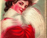 Gibson Girl Woman In Red Large Muff Textured 1909 DB Postcard - $19.75