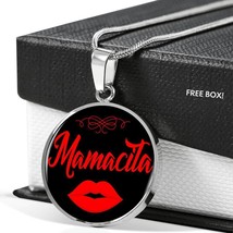 Mamacita Red Lips Necklace Spanish Hot Mama Circle Pendant Stainless Steel or 1 - £34.13 GBP+