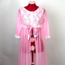 Pink Sheer VTG GrannyCore Nightgown Gown Negligee Women MEDIUM Union Made - £62.48 GBP