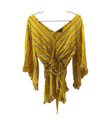 Thread Story Faux Wrap Ruffles Top Mustard Yellow Striped Women Size Medium - €9,58 EUR