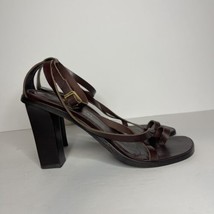 Colin Stuart Womens 6.5 Leather Brown Strappy Sandals Open Toe Shoes Block Heel - $19.99