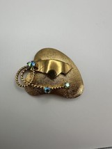 Vintage West Germany Gold Tone Rhinestone Brooch 2 x 1.5 inches BB9 - $29.70