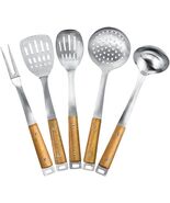 Kichen Maestro 5 piece Stainless Steel Utensil Set with Acacia Wood Handles - $42.03 CAD