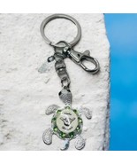 Aloha Hang Ten Hawaii Sea Turtle Silvertone Green Jeweled Keychain - $20.22 CAD