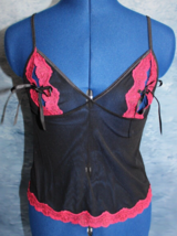 Victoria&#39;s Secret Red Lace Black Sheer Mesh Lingerie Camisole Open Nipple ~S~ - £12.69 GBP