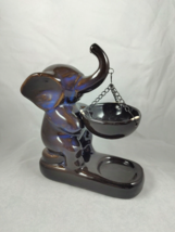 Ceramic Elephant w/Hanging Bowl Oil Burner/Diffuser Brown w/Royal Blue Base - £11.26 GBP