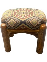 Navajo Woven Tapestry Cushioned Ottoman Bench Chair 21&quot; Rustic Wood Southwestern - £295.80 GBP
