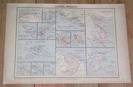 1887 Antique Map Of French Colonies Africa Indochina Vietnam India America - £14.25 GBP