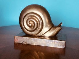 Large 8&quot;  Vtg Brass Garden Nautical Sea Snail Figure Paperweight Book End  8x5 - £70.18 GBP