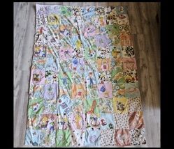Vtg Handmade Blanket Boho Quilt Colorful Coverlet 62x83 70s 80s Fairy Tales - $40.30