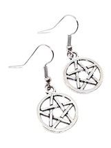 Pentacle Metal Dangle Five Pointed Star Pentagram Drop Dangle Front Earrings - £2.96 GBP