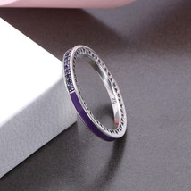 925 Sterling Silver Radiant Hearts with Purple Enamel & CZ Ring  - £13.79 GBP