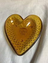 Hobnail Amber Glass Trinket Dish Heart Shaped ‘I Love You’ - $9.45