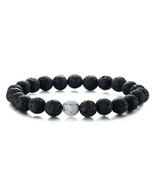 NATURAL LAVA STONE AND HOWLITE BRACELET 8mm Black White Bead Stretch Men... - $12.26 CAD