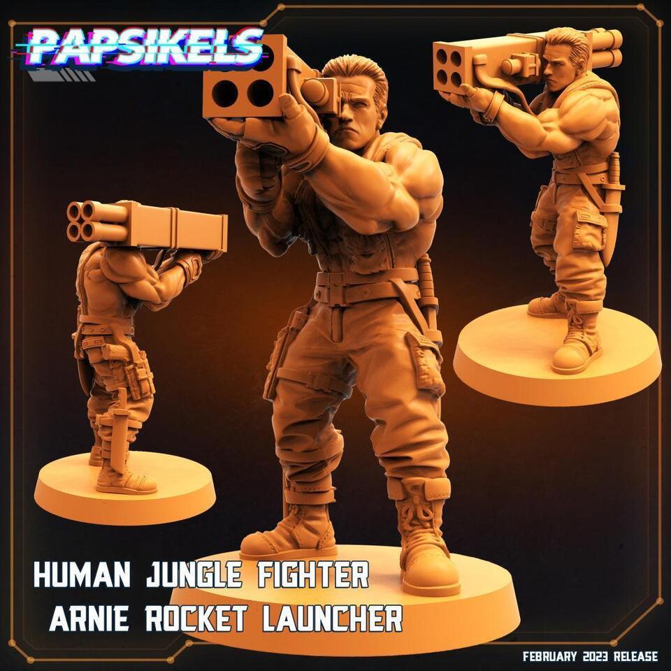 3D Printed Papsikels Cyberpunk Sci-Fi - Human Jungle Fighter Arnie Rocket - $7.82+