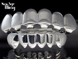 Custom Fit Silver Plated Joker Teeth Grillz Caps Top &amp; Bottom Set Grill ... - £7.60 GBP