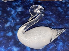 Vintage Clear White  6&quot; Tall Art Glass Swan Duck Paperweight Figurine - £12.72 GBP