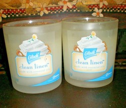 (2) Glade CLEAN LINEN GLASS JAR CANDLES 4 Oz. Each Candle From Year 2005 - $13.88