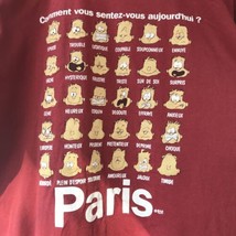 90s Vtg Paris France Funny Faces Moods T Shirt Men&#39;s Sz. L Souvenir Wine Red S/S - £19.32 GBP