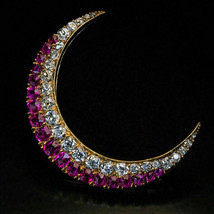 1.20Ct Round Cut Simulated Ruby  Gold Plated 925 Silver   Moon Brooch Pin - £138.48 GBP