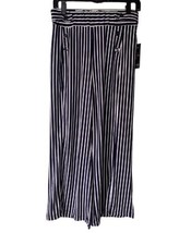Robert Louis Slinky Wide Leg Cropped Pants Sz S Navy Stripe Pull On Naut... - $18.04