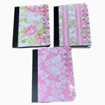 Handmade Mini Composition Notebooks Set of 3 3.25x4.5 in Jewels Pink Flowers - $14.50