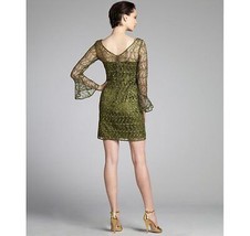 Kay Unger olive lace sequined long bell sleeve v-neck dress SZ 8 NEW $484 - £117.85 GBP