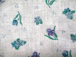 Fabric Concord NEW Tiny Purple &amp; Blue Irises &amp; Greens on Off-White  $1.25 - $1.25