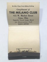 Milano Club Restaurant Dining Lima Ohio Food Match Book Cover Matchbox - £3.94 GBP